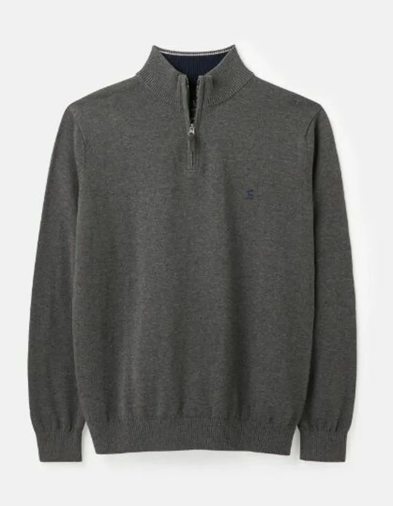 Joules Hillside Zip Neck Grey Marl Jumper-1